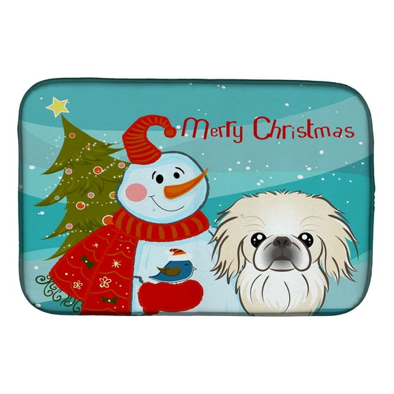 Snowman with Pekingese Dish Drying Mat