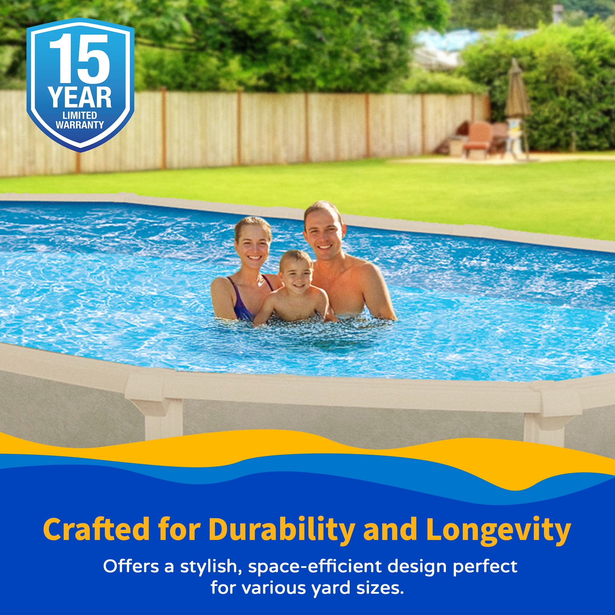 Blue Wave Trinity 18-ft x 33-ft Oval 52-in Deep Steel Wall Above Ground Pool Package with 7-in Top Rail