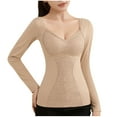 thumbnail image 2 of Fnooota Womens Thermal Tops, Long Sleeve Warm V Neck Fall Winter Tops with Built Khaki Size 2XL, 2 of 9