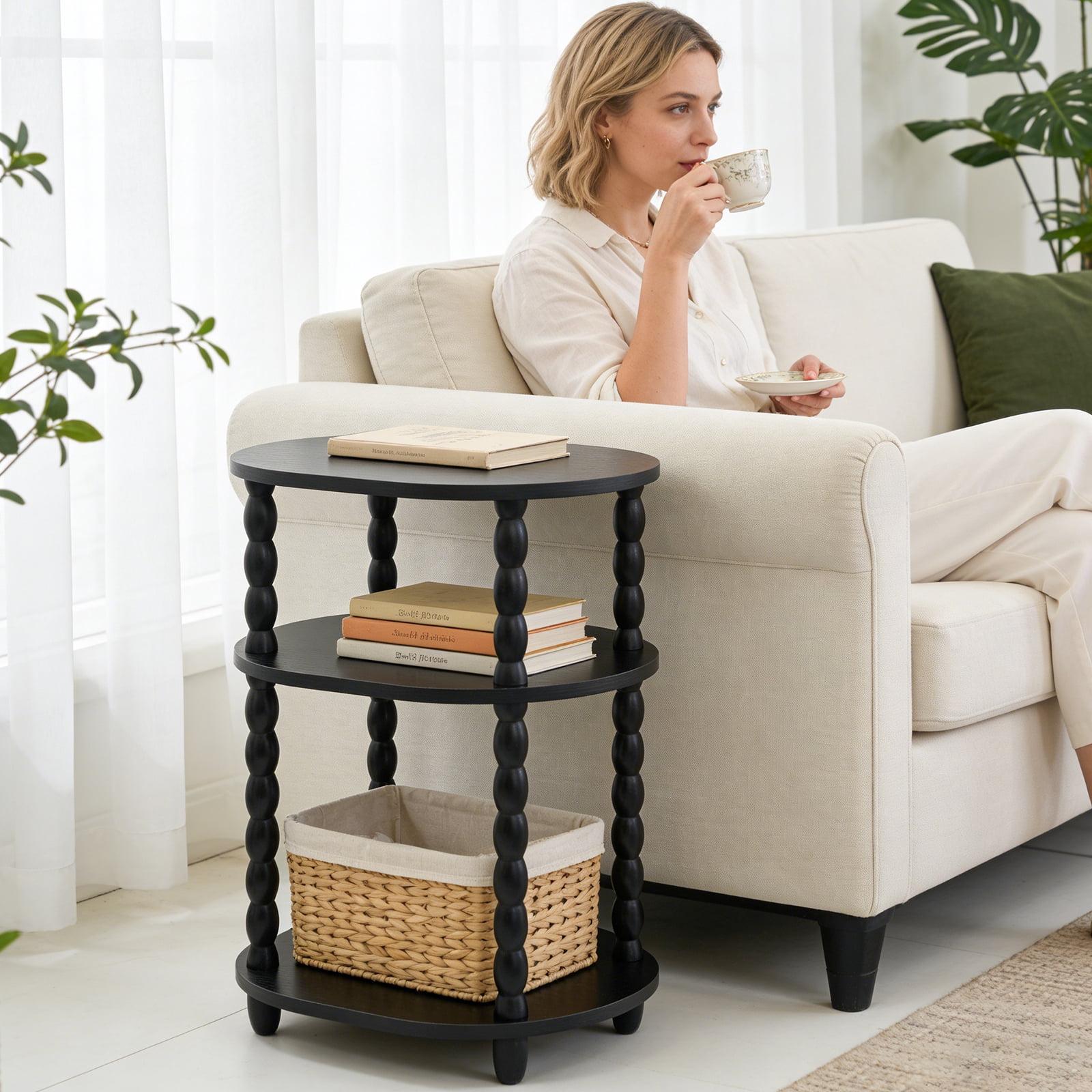 GOODLAN Wooden 3-Tier Side Table, Small End Table for Living Room and Bedroom, Rustic Walnut  Vintage Accent Coffee Table Nightstand with Storage