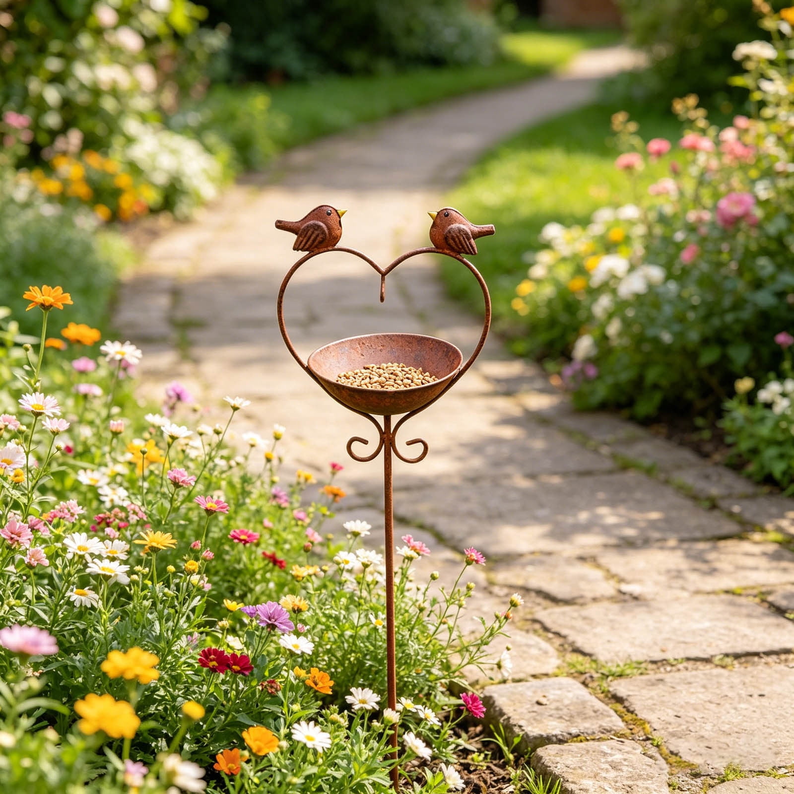 45.2 Inch Tall Bird Bath with Stake, Vintage Copper Heart Shape Bird Feeder Bird Bath for Outside Metal Freestanding Birdbath for Garden Yard Patio