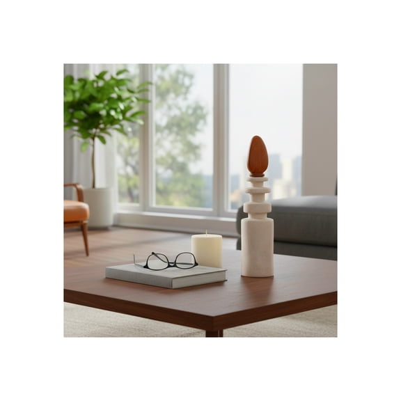 Sculptural Stacked Accent for Home Decor and Bathroom - Decorative Figurine for Office Room and Living Room Display - Ornaments for Shelf Accent and Coffee Table Decor - 19", Ivory & Brown