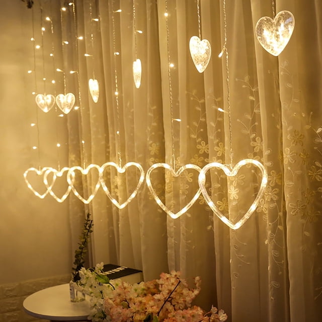 Halloween Decorations Clearance Sale LED Heart-shaped Hanging Curtain Lights String Net Home Party Home Decor F