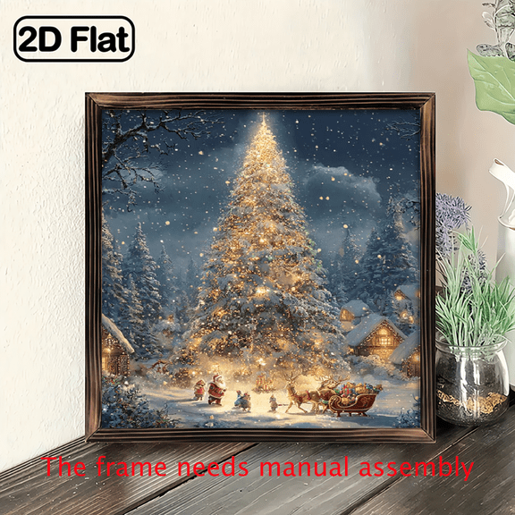 2D Flat, Christmas Wall Art - Festive Gingerbread House Scene with Snowy Night Starry Sky, Easy-to-Hang Wrapped Frame, Perfect Holiday Decor for Living Room, Thanksgiving, or Christmas Gift