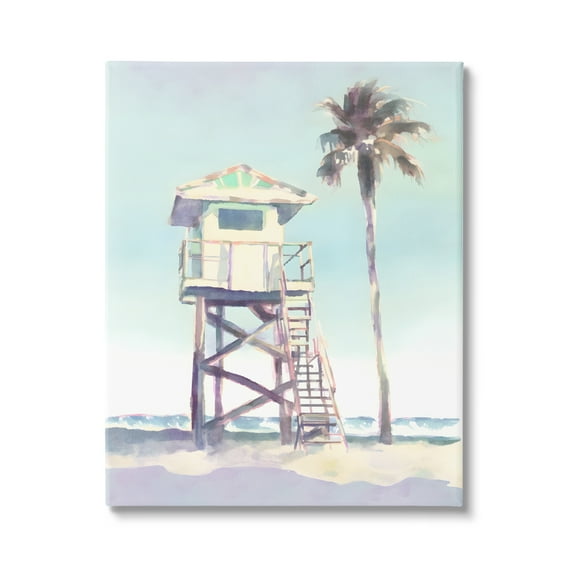 Stupell Industries Muted Beach Hut Landscape Painting Gallery Wrapped Canvas Art Print Wall Art, 30 x 40