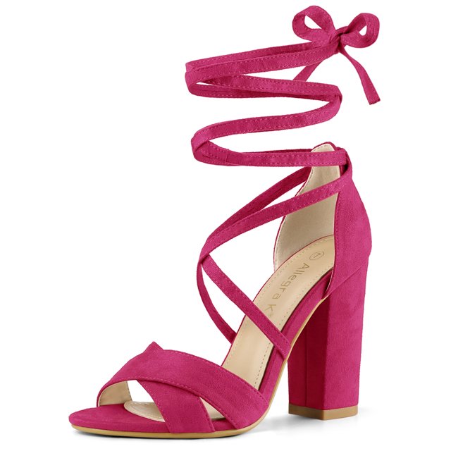 Sandalias De Mujer Con Tacón En Bloque Y Cordones Rosa caliente 37