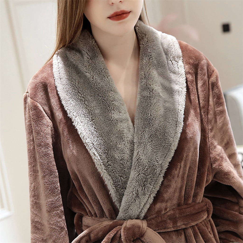 BONIXOOM Womens Pajamas Christmas Pajamas Sleepwear Belt Long Sleeve Sleep Tops Solid Coffee M