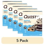 (5 pack) Quest Dipped Cookies and Cream Protein Bar, 18g Protein, Gluten Free, 4 Count