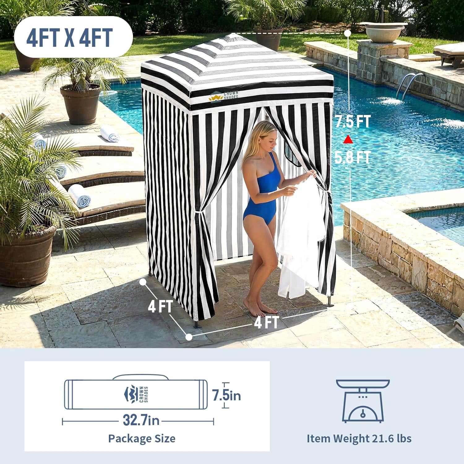 CROWN SHADES 4x4 Pop Up Changing Tent Patented One Push Setup Portable Changing Room Privacy Canopy for Camping Black/White
