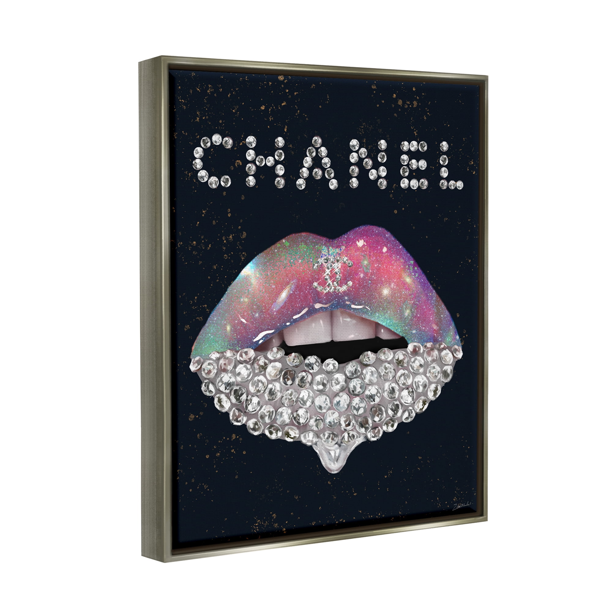 Stupell Industries Fashion Brand Glam Lips Beauty & Fashion Painting Gray Floater Framed Art Print Wall Art, 17 x 21