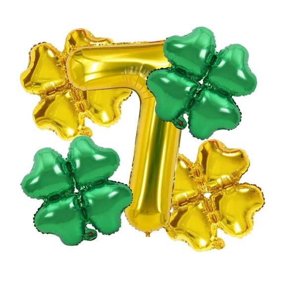 Golden and green four-leaf clover digital balloons set for birthday party decoration