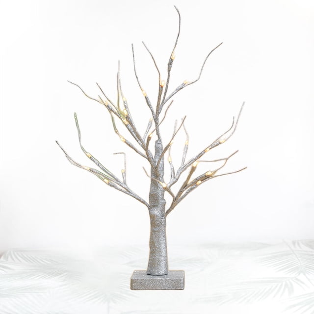24 luces LED de abedul, para , dormitorio, bonsái, interior, exterior, acción de gracias, de Navidad, soporte de joyería, decoración, Plata Macarena Luz de abedul