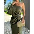thumbnail image 5 of Women'S One Shoulder Long Sleeve High Split Cocktail Wedding Party Maxi Dress Green S, 5 of 8