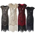 thumbnail image 4 of Vestido de lentejuelas con borlas, estilo retro de los años 20, para fiestas y banquetes, talla grande, 4 of 6