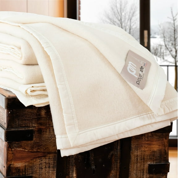 Rivoli Oversized 100% Virgin Wool Blanket, Natural, Queen