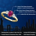 thumbnail image 2 of Gem Stone King 18K Yellow Gold Plated Silver Red Created Ruby and White Topaz Engagement Ring for Women | 1.28 Cttw | Oval 7X5MM | Gemstone July Birthstone | Size 9, 2 of 6