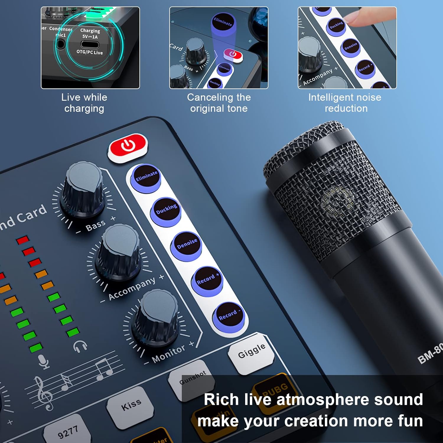 Podcast Equipment Bundle,Live Sound Card Kit,Audio Mixer with BM-800 Condenser Microphone,XLR Microphone Interface,Podcast Microphone Bundle for Laptop,Computer,Vlog,Living Broadcast,Live Streaming