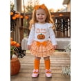 thumbnail image 6 of RUINIXCW Newborn Baby Girl My First Halloween Outfit Infant Girl Fall Winter Clothes Pumpkin Embroidery Long Sleeve Romper Plaid Skirt Headband Socks, 6 of 10