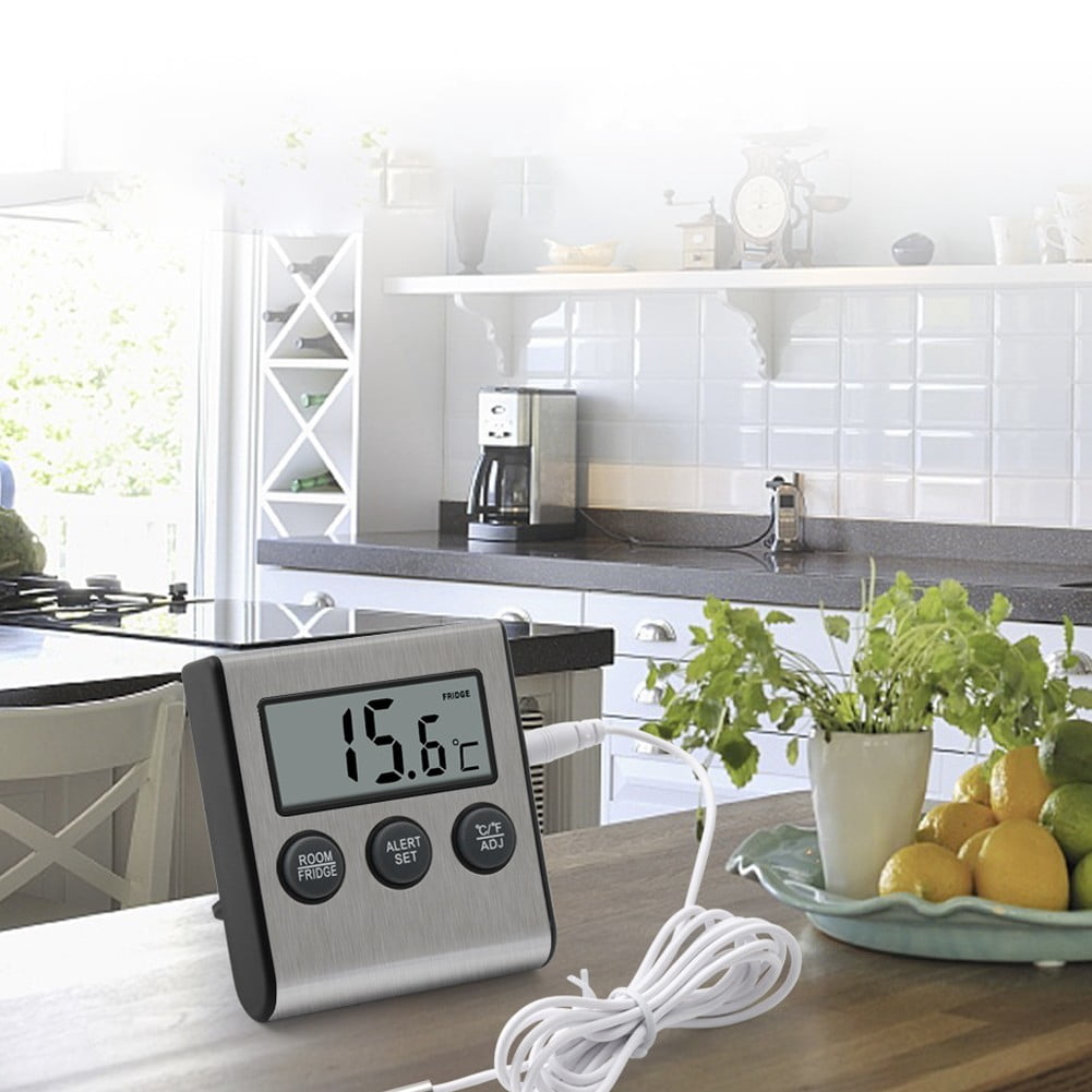 Fancy 2 pcs Digital LCD Thermometer with Alarm for Refrigerator Freezer Indoor Room - Max/Min Temperature Records, 3 Mounting Options, -58°F to 158°F Range