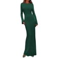 thumbnail image 1 of Vestido PRETTYGARDEN de Manga Larga Maxi de Punto Acanalado Verde Oscuro Talla M, 1 of 8