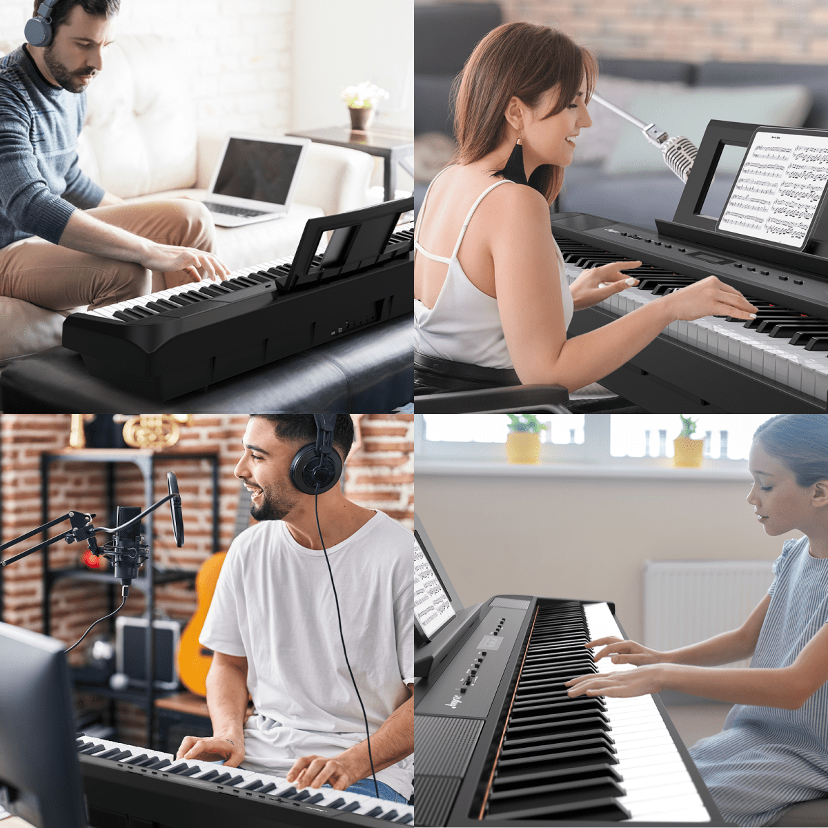 Digital Piano 88 Key Weighted Hammer Keyborad Piano with Sustain Pedal & Built in Speakers for Beginner/Adults(With Wood Stand)