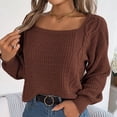 thumbnail image 3 of Woman Cable Knit Drop Shoulder Sleeve Sweater Pure Color Long Sleeve Fashion Leisure Pullover Sweater Coffee M, 3 of 6