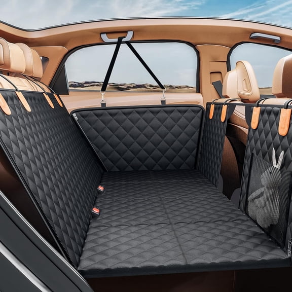 Back Seat Extender for Dogs, Hard Bottom Dog Car Seat Cover - Supports 400lbs, Rear Seat Pet Cover with Mesh Window, Waterproof Dog Hammock for Car SUV