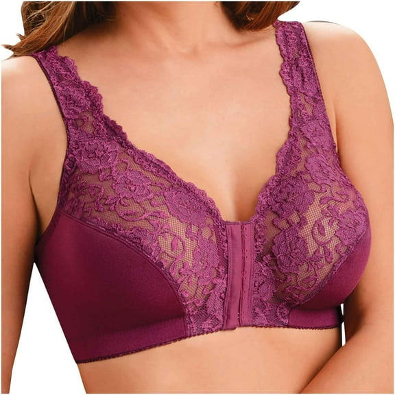 Samickarr Plus Size Compression Bras For Women Post Surgery Front Closure Solid Color Bra Without Steel Ring Push Up Plus Size Mother Lace Underwear