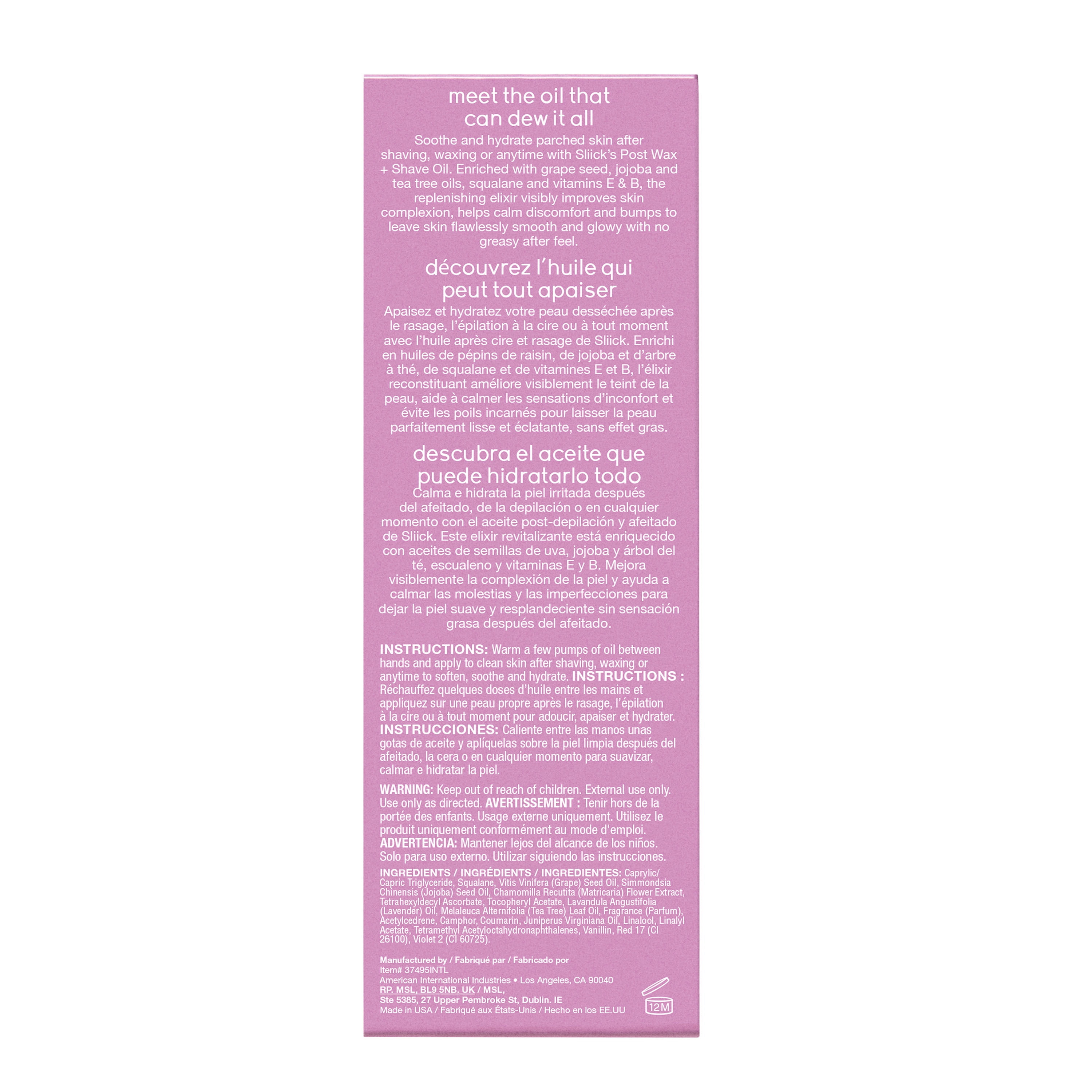 Sliick - Post Wax Oil - Chamomile Milk & Lavander Tea Tree - Vitamin E+B - 118 ml