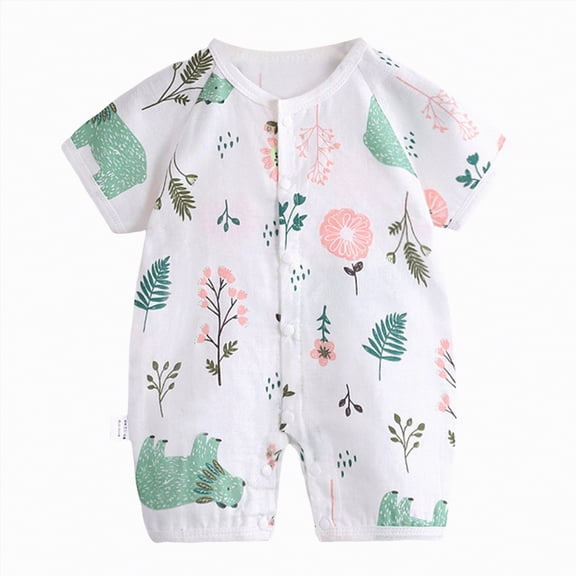 UAYOTSE Summer Outfit Baby Girls Boys Cotton Linen Button Cartoon Dinosaur Floral Kimono Romper Jumpsuit Short Sleeve Playsuit Clothes,Sizes 6-9 Months