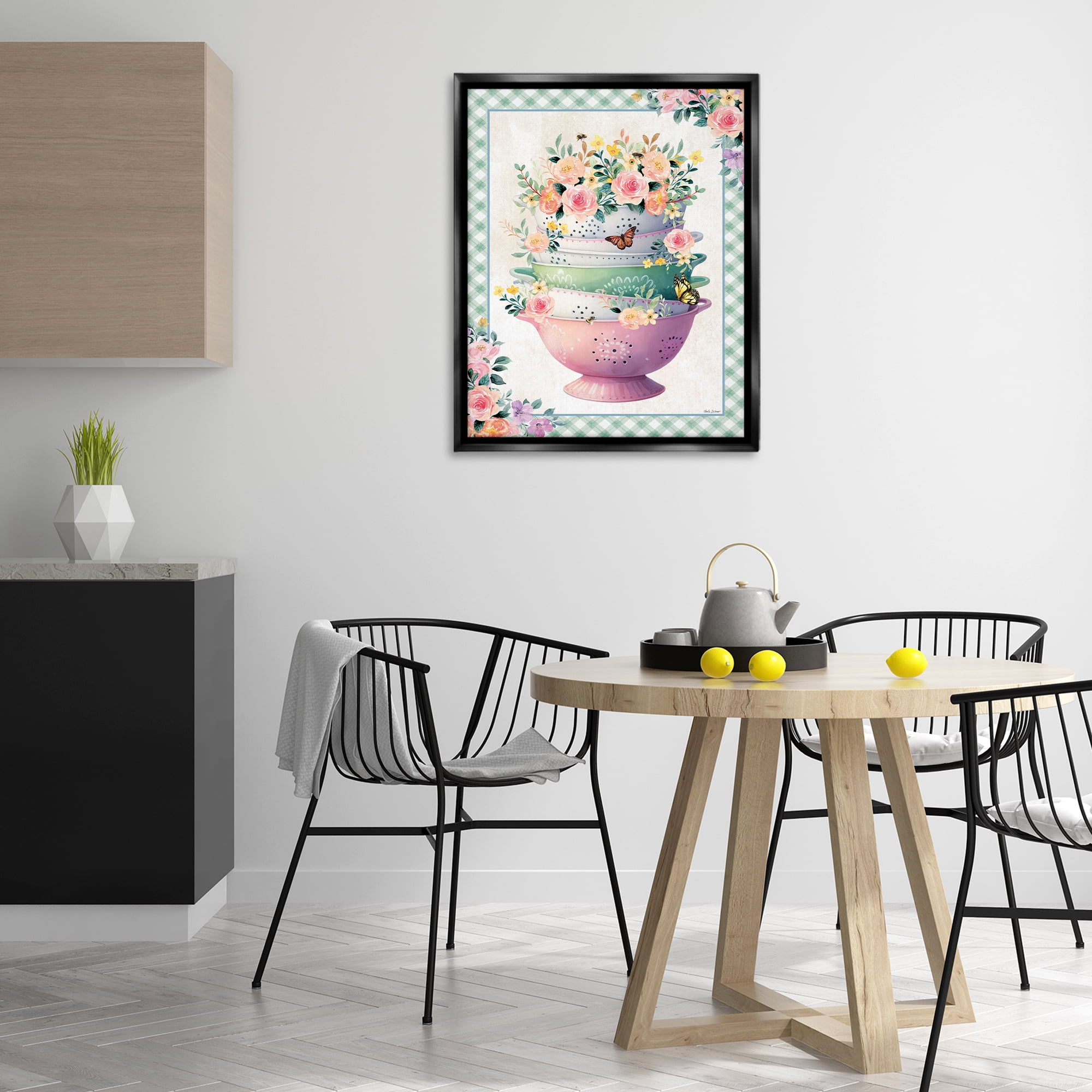 Stupell Industries Stacked Bowls Plaid Border Food & Beverage Painting Black Floater Framed Canvas Art Print Wall Art, 25 x 31