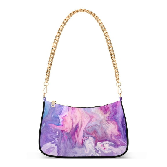 Abstract Purplr Pink Marble Paint Womens Chain Shoulder Bag Tote Handbag Clutch Hobo Purse with Zipper for Travel Casual