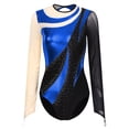 thumbnail image 3 of iiniim Womens Shiny Gymnastics Leotard Metallic Contrast Color Long Sleeve Bodysuit Performance A Blue M, 3 of 7
