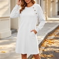 thumbnail image 6 of Dvprdro Womens Crewneck Long Sleeve Mini Dress Button Front A Line Casual Shift Dress with Pockets Solid, 6 of 9
