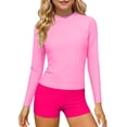 thumbnail image 2 of FSYBOA Girls Rash Guard Swimsuits, Long Sleeves Holiday Quick Dry 2 Piece Kids Bathing Suit Swimwear Pink Size 9-10T, 2 of 7