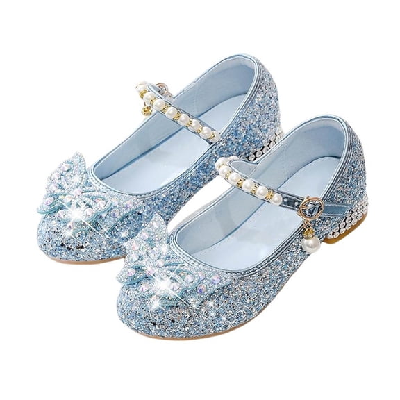 Purcolt Flower Girls Dress Shoes, Low Heels Character Shoes with Bow & Pearls, Rhinestone Princess Mary Janes for Wedding Party School (Toddler Little Kid/Big Kids)