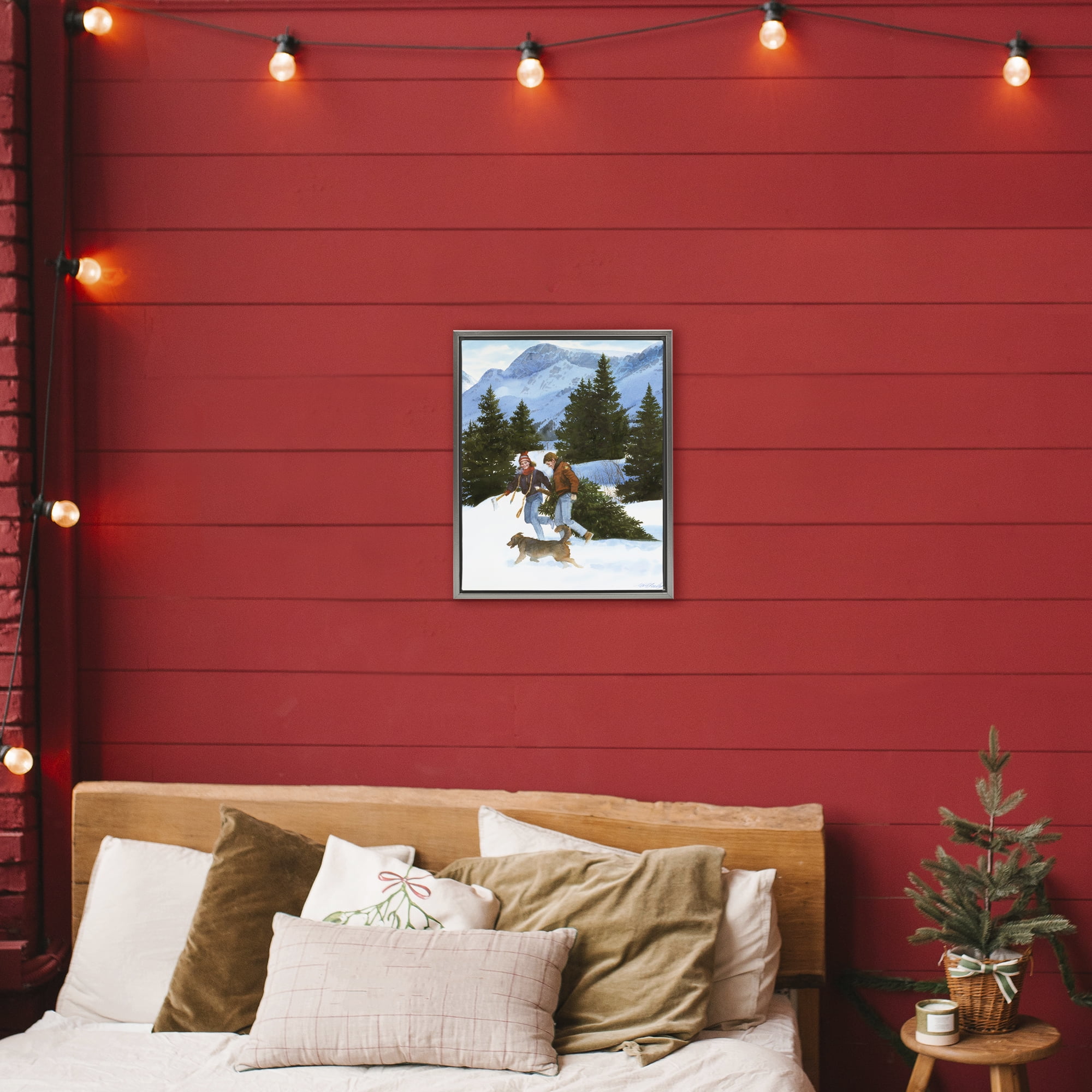 Couple Bringing Home Tree Gray Framed Floater Canvas Wall Art, design by Wind River Studios