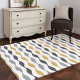 thumbnail image 4 of Yellow Wave Line Washable Area Rugs 2.7'x5', Modern Gray Striped Abstract Gradient Low Pile Throw Living Room Rug Non-Slip Sturdy Edge Binding Carpet for Indoor Entryway Bedside Kitchen, 4 of 9
