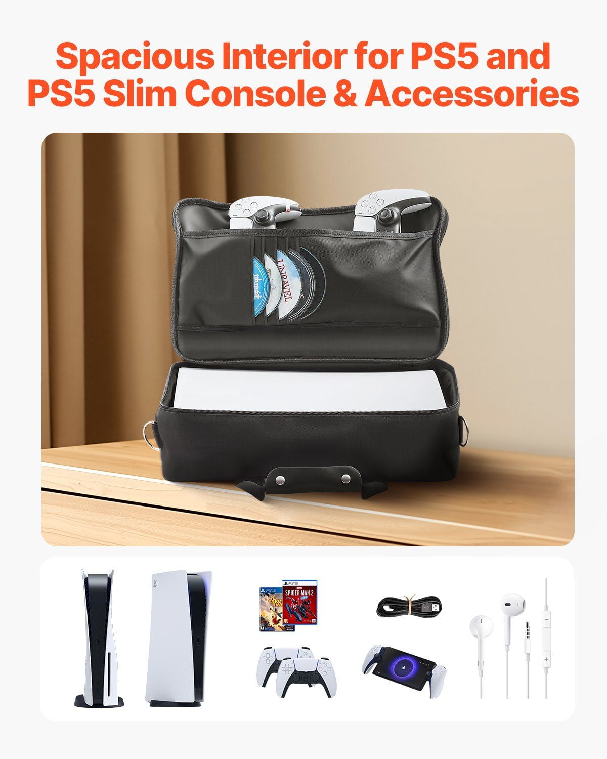 PS5 Carrying Case for Playstation 5 & PS5 Slim - Waterproof Travel Bag with Padded Protection, Nylon Shell - Walmart