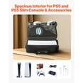 thumbnail image 3 of PS5 Carrying Case Travel Bag for Playstation 5 & PS5 Slim Console, Waterproof Nylon Protective Storage with Soft Lining, Dividers, Shoulder Strap & Large Capacity for Controllers & Accessories, 3 of 11