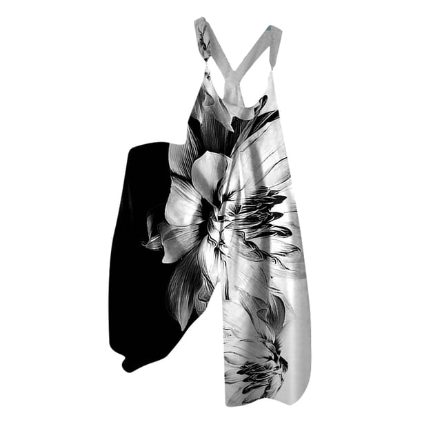 monos de pierna ancha para mujer monos casuales sueltos sin mangas con estampado retro botón de metal pantalón largo mono mameluco con bolsillos blanco / m