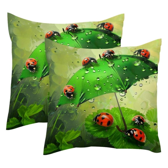 2 Pack Throw Pillow Covers Ladybugs Green Umbrella Decorative Pillow Cases Home Decor Square 18x18 Inches Pillowcases