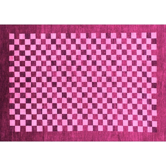 Ahgly Company Indoor Rectangle Checkered Pink Modern Area Rugs, 5' x 7'