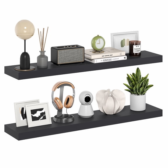Furinno TANNA Set of 2 9x47 2" Thick Wall Shelf Invisible Bracket Americano