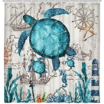 JOOCAR Teal Sea Turtle Fabric Shower Curtain, Ocean Beach Shower Curtain for Bathroom, Nautical Coastal Theme Bathroom Curtain with Hooks 72X72 Inch