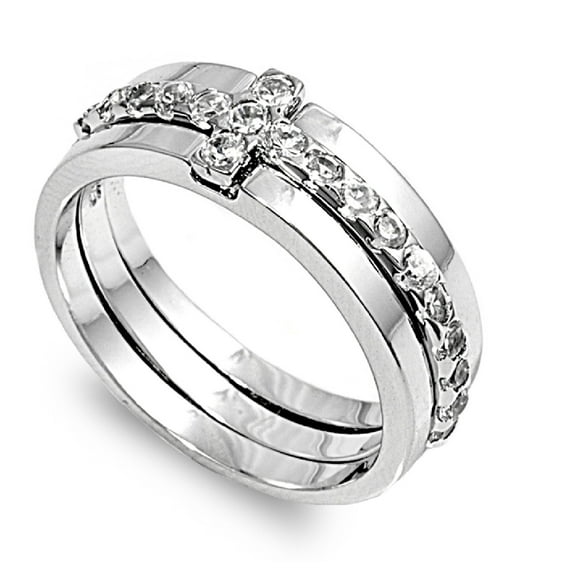 Cross Cubic Zirconia Ring Sterling Silver 925 Size 10