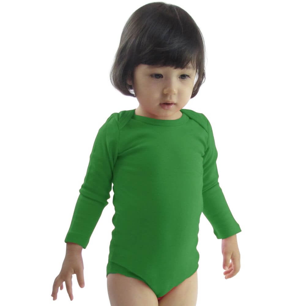 COUVER Unisex Baby Infant Toddler Long Sleeve Lap Shoulder Solid color Bodysuit Onesie, Green