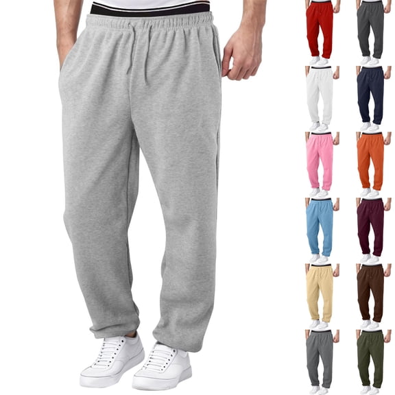 Mens Sweatpants Open Bottom Athletic Baggy Straight Leg Pants Casual Drawstring Waist Fleece Joggers with Pockets, M