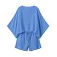 thumbnail image 3 of FchengtaiS Women's 2 Piece Summer Outfits Oversized Bat Short Sleeve Shirts and Elastic Waist Shorts Casual Lounge Matching Sets, 3 of 7