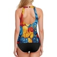 thumbnail image 2 of Women's Printed Tankini Top - High Elasticity Slim-Fit Swimsuit with Removable Straps & Cups, Perfect for Beach & Pool Parties，Small Curls Of Various Colors, 2 of 7